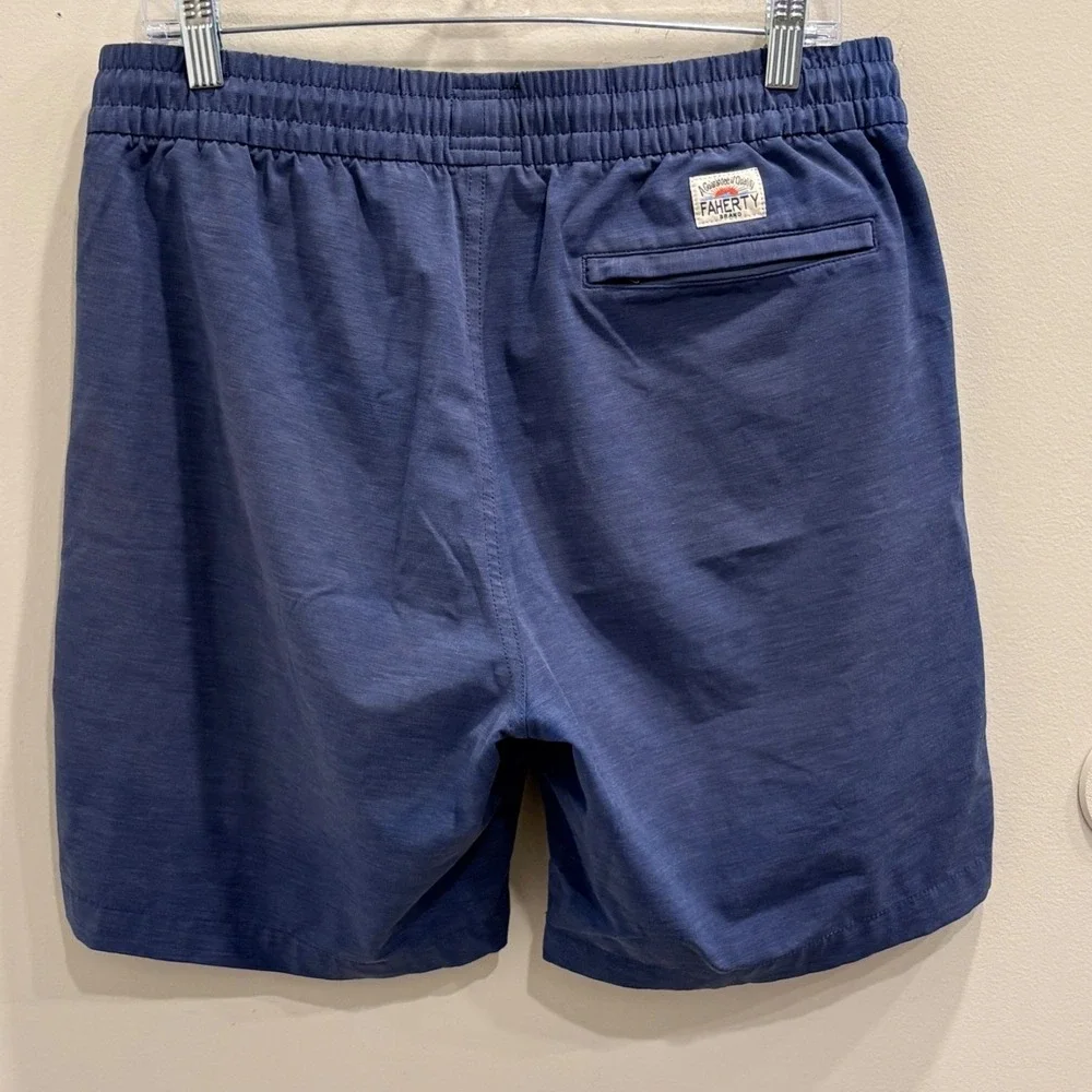 Faherty Mens All Day Short Blue Heathered Elastic Waist Stretch Large Gorpcore